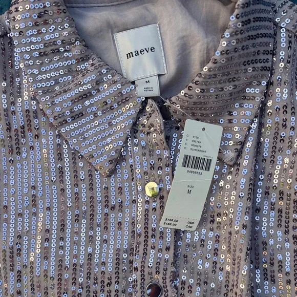 Maeve Shimmering Silver Pink Sequin Dress Anthropologie - Picture 2 of 8